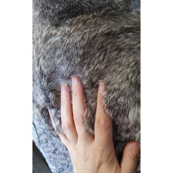 Vtg Rabbit Fur w/leather Fringe gray bomber jacket Western Chic 80s size small - Picture 9 of 11